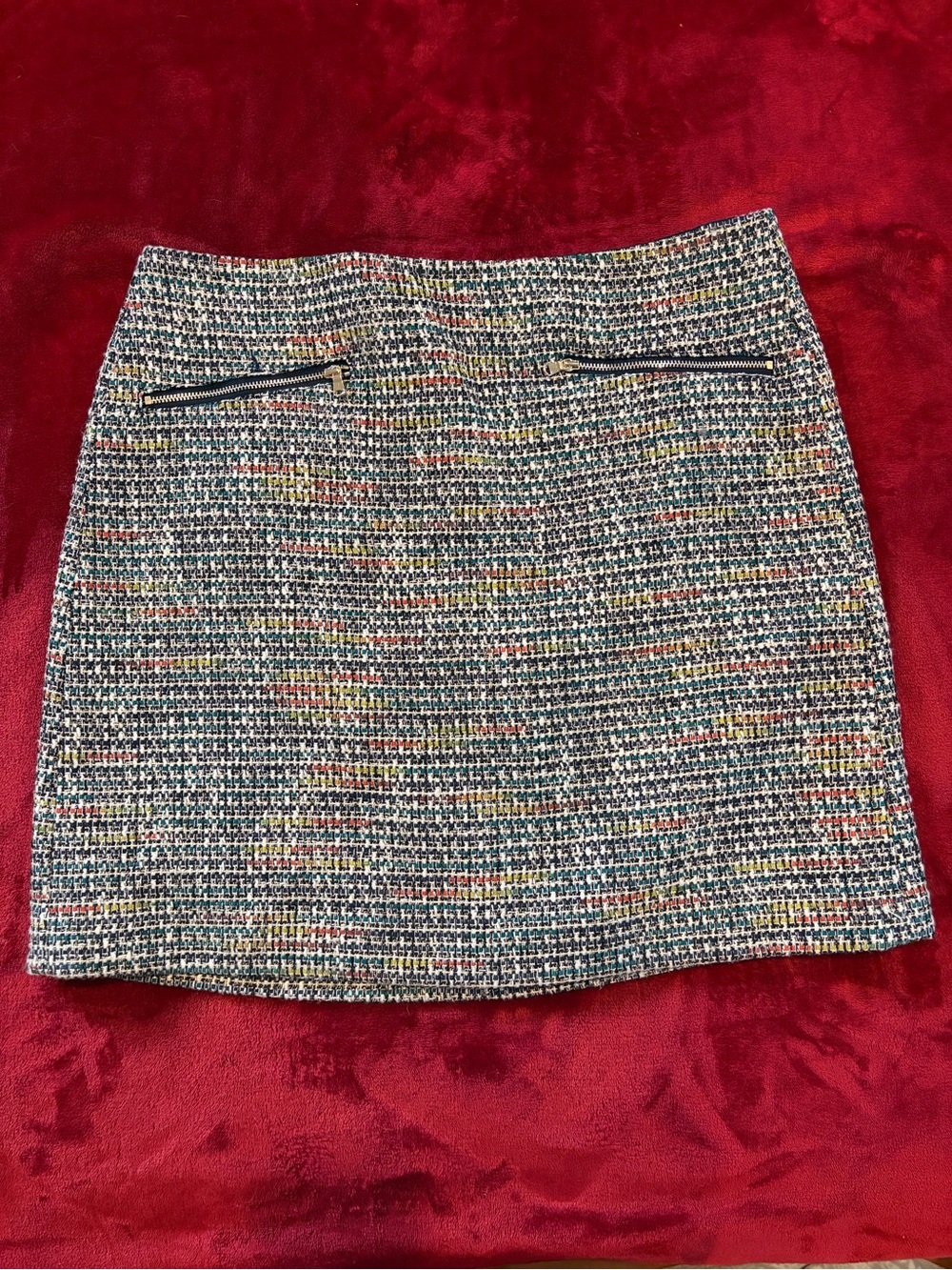LOFT Multicolor Tweed Mini Skirt with Zip Pocket Detail